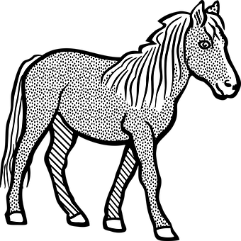 Stylized Blackand White Horse Illustration PNG Image