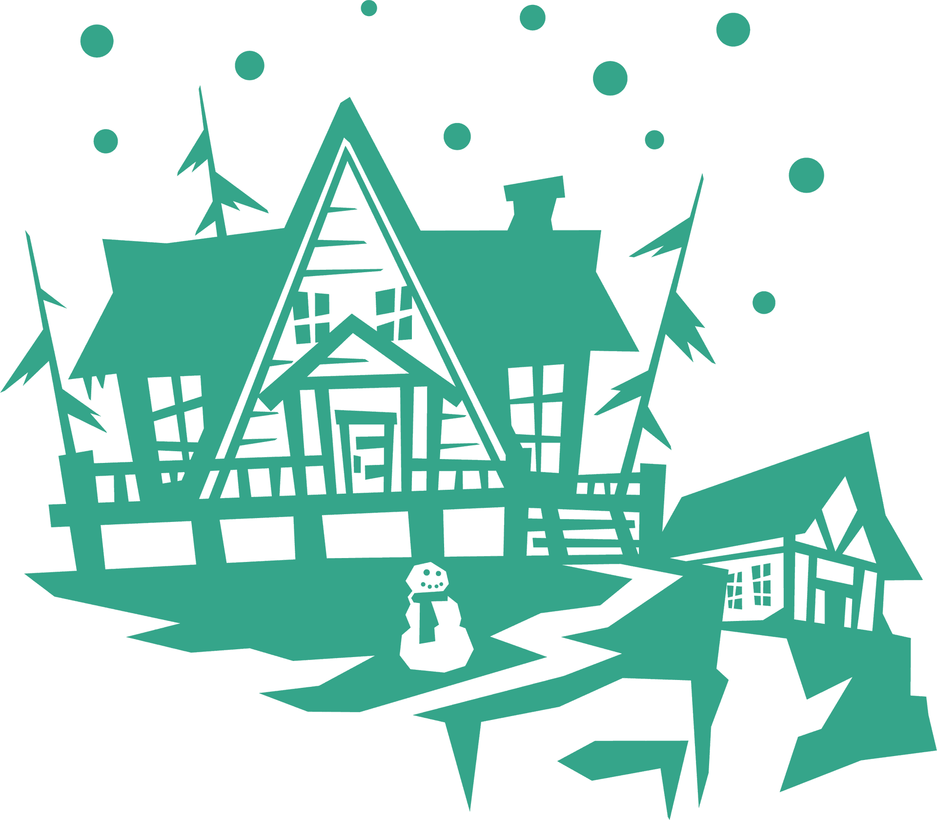 Stylized Blue Mansion Winter Scene PNG Image