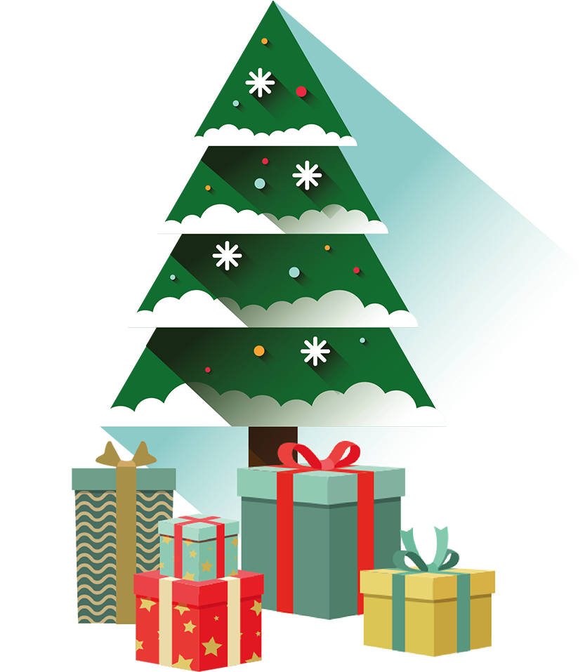 Stylized Christmas Treeand Gifts PNG Image