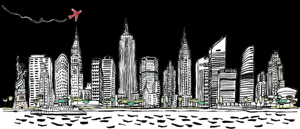 Stylized City Skyline Illustration PNG Image