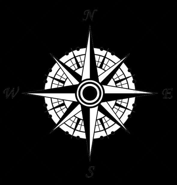 Stylized Compass Rose Black Background PNG Image