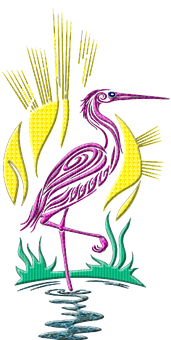 Stylized Embroidery Flamingo Art PNG Image