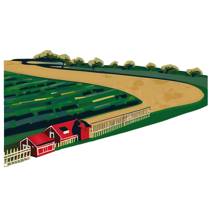 Stylized Farm And Fields Png Oaw PNG Image