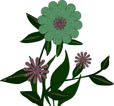 Stylized Floral Illustrationon Dark Background PNG Image