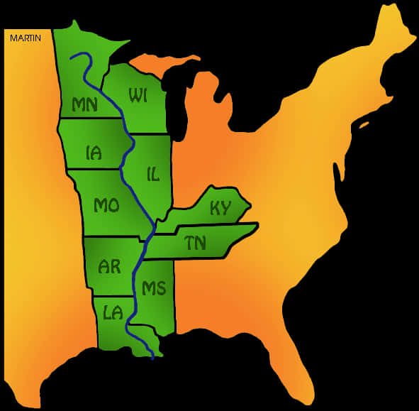 Stylized Mississippi River Map PNG Image