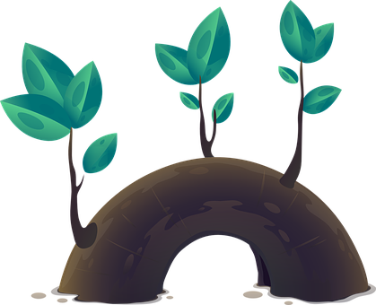 Stylized Plants Growing Over Hill PNG Image