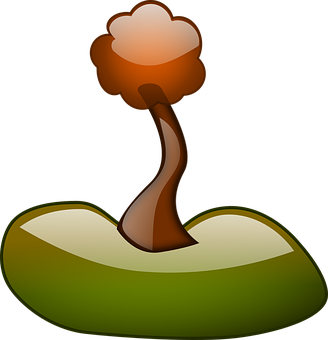 Stylized Treeon Grassy Hill PNG Image