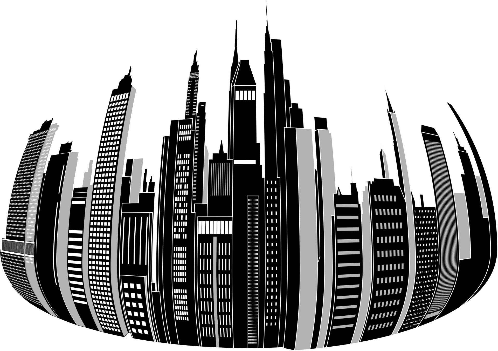 Stylized Urban Skyline Clipart PNG Image