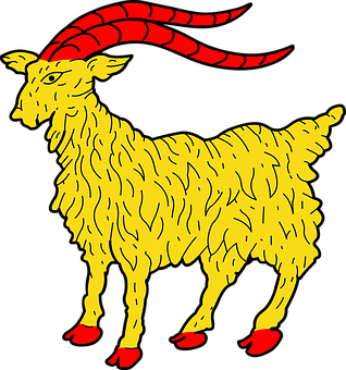 Stylized Yellow Goat Red Horns PNG Image