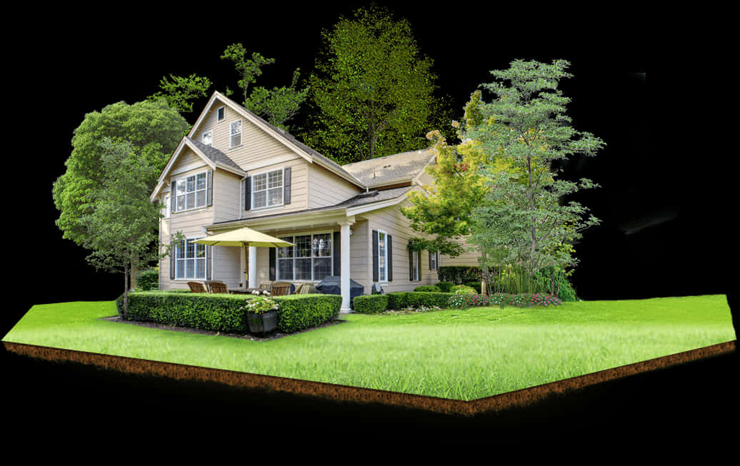 Suburban_ Home_ Floating_ Island PNG Image