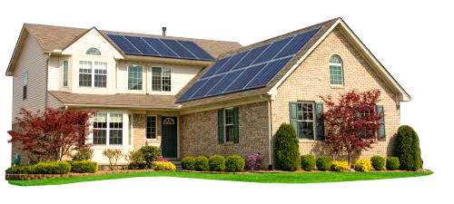 Suburban Housewith Solar Panels PNG Image