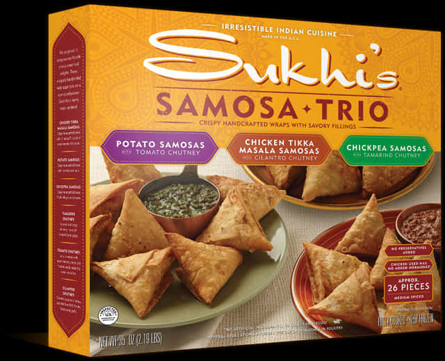 Sukhis Samosa Trio Packaging PNG Image