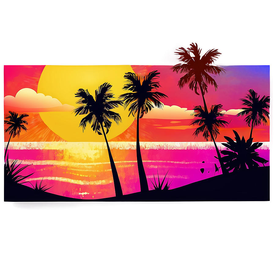 Summer Vibes Sunset Illustration Png 06252024 PNG Image