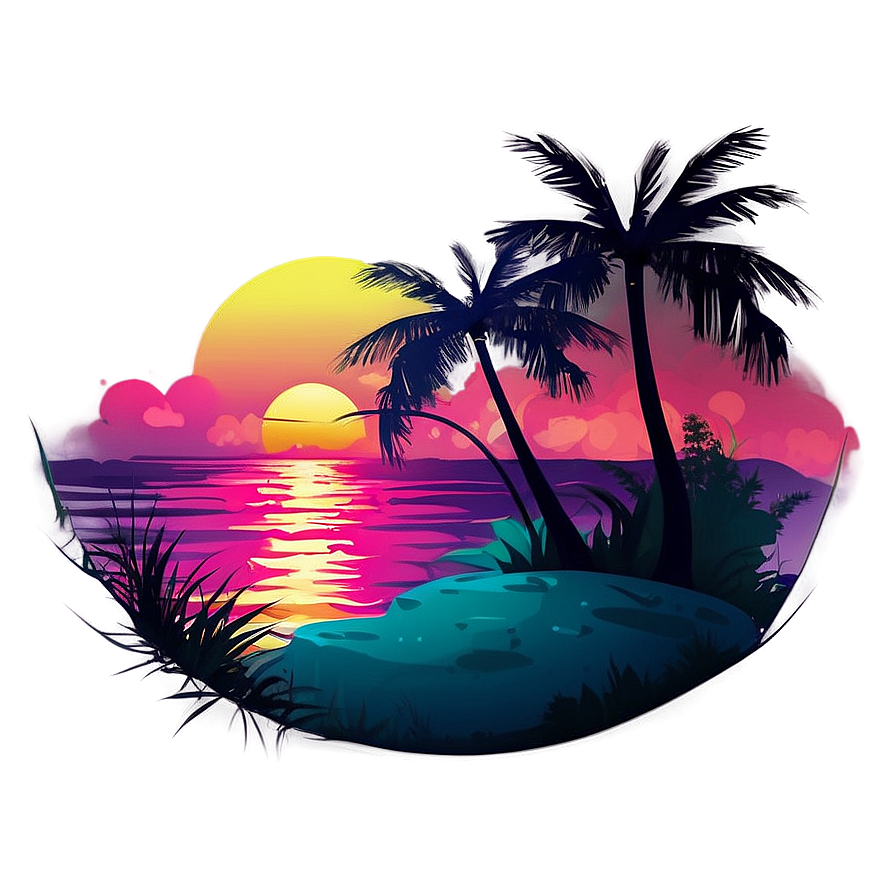 Summer Vibes Sunset Illustration Png Bdy PNG Image