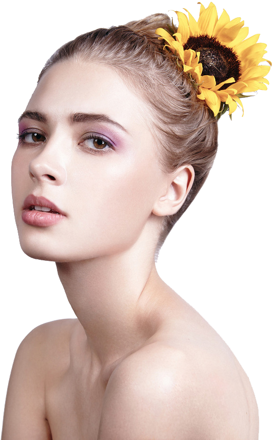 Sunflower Adorned Model Portrait PNG Image