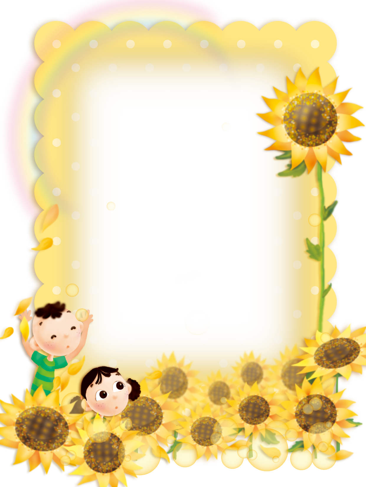 Sunflower Framewith Cartoon Children PNG Image