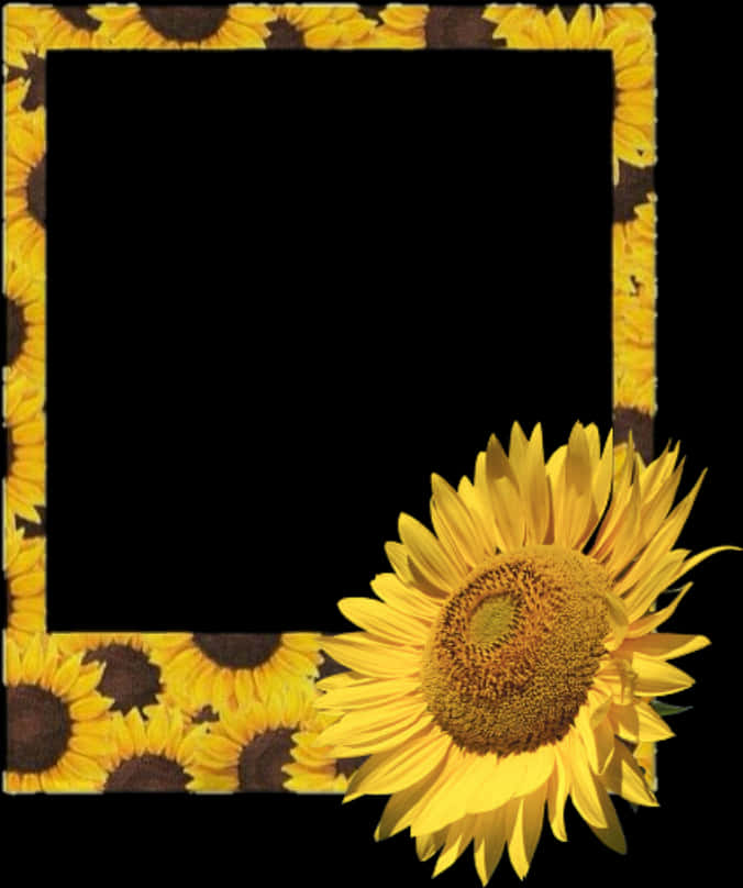 Sunflower Polaroid Frame PNG Image