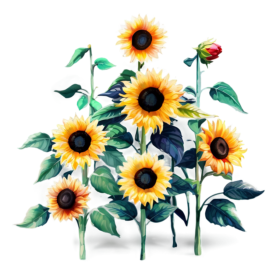 Sunflower Watercolor Garden Scene Png 06272024 PNG Image