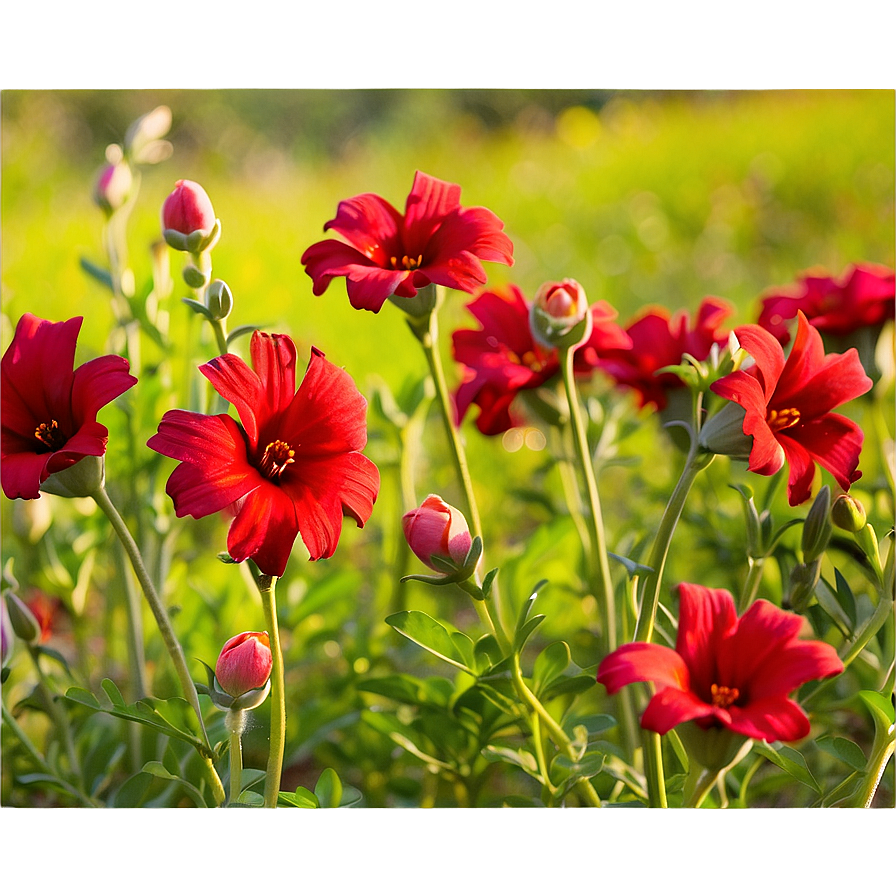 Sunlit Red Flowers Field Png 06122024 PNG Image