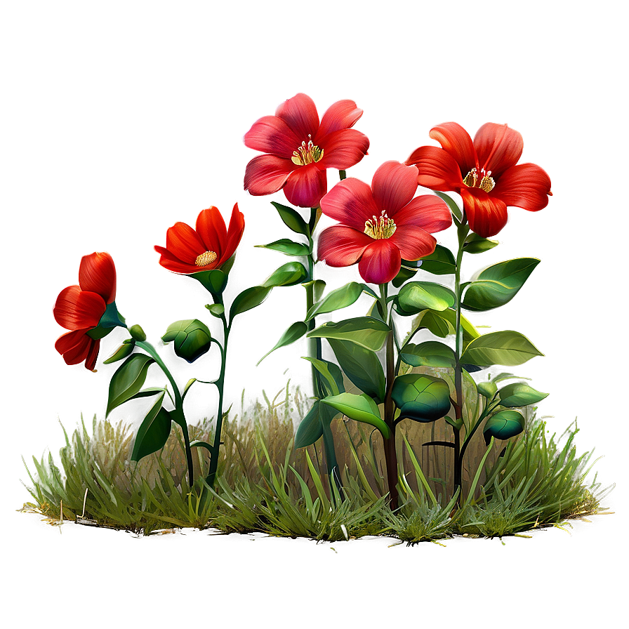 Sunlit Red Flowers Field Png Xsk17 PNG Image