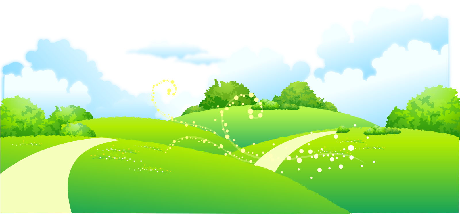 Sunny Green Meadow Path Illustration PNG Image