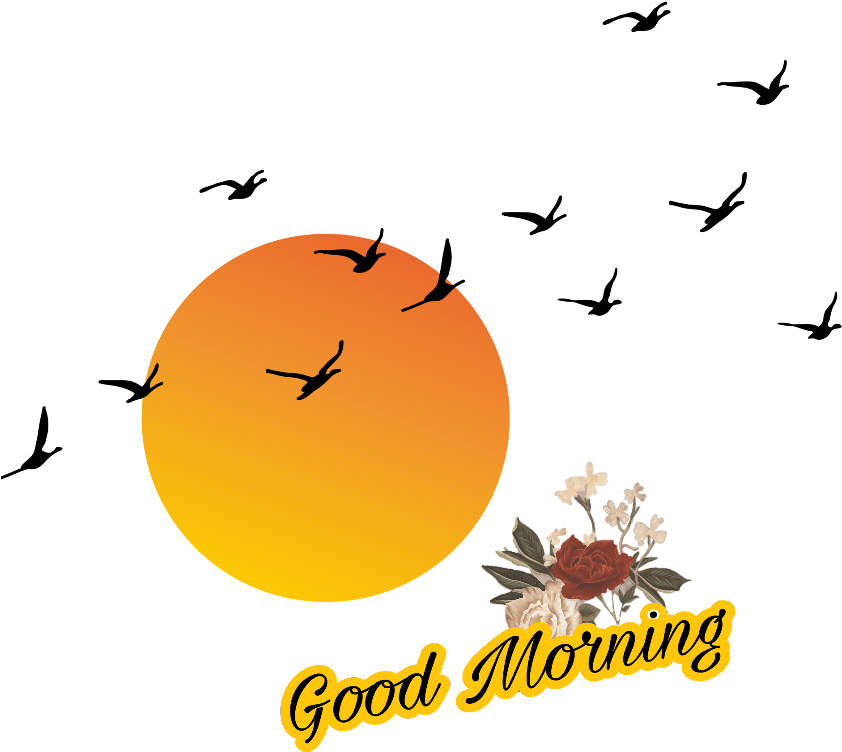 Sunrise Birds Good Morning Greeting PNG Image