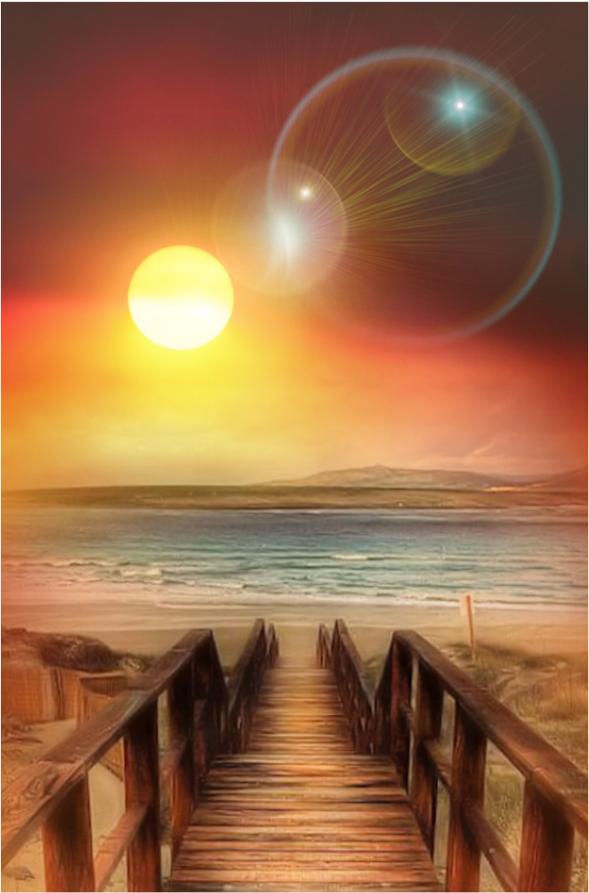 Sunset Beach Boardwalk Lens Flare PNG Image