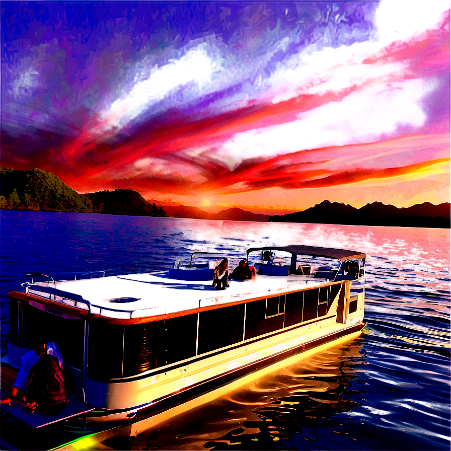 Sunset Cruise Pontoon Png Xuo PNG Image