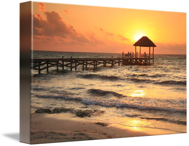 Sunset Dock Beach Canvas PNG Image