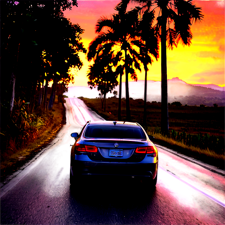 Sunset Road Driving Png Yjk PNG Image