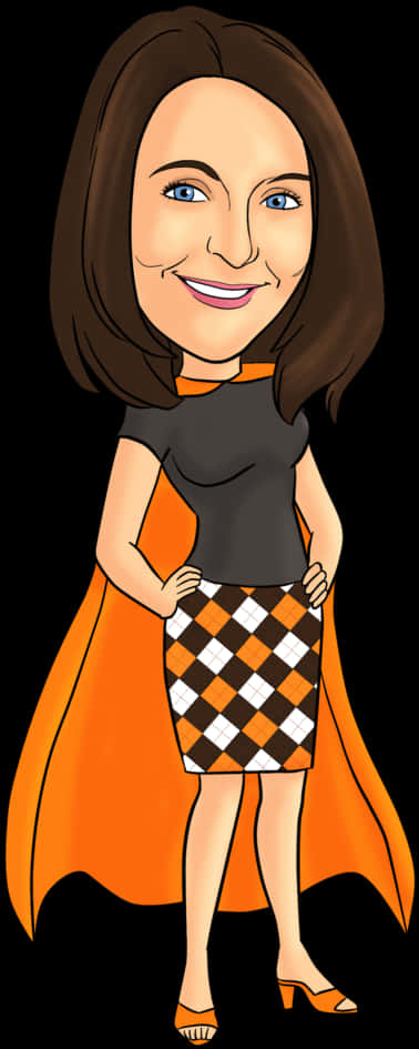 Superhero Caricature Woman Cape PNG Image