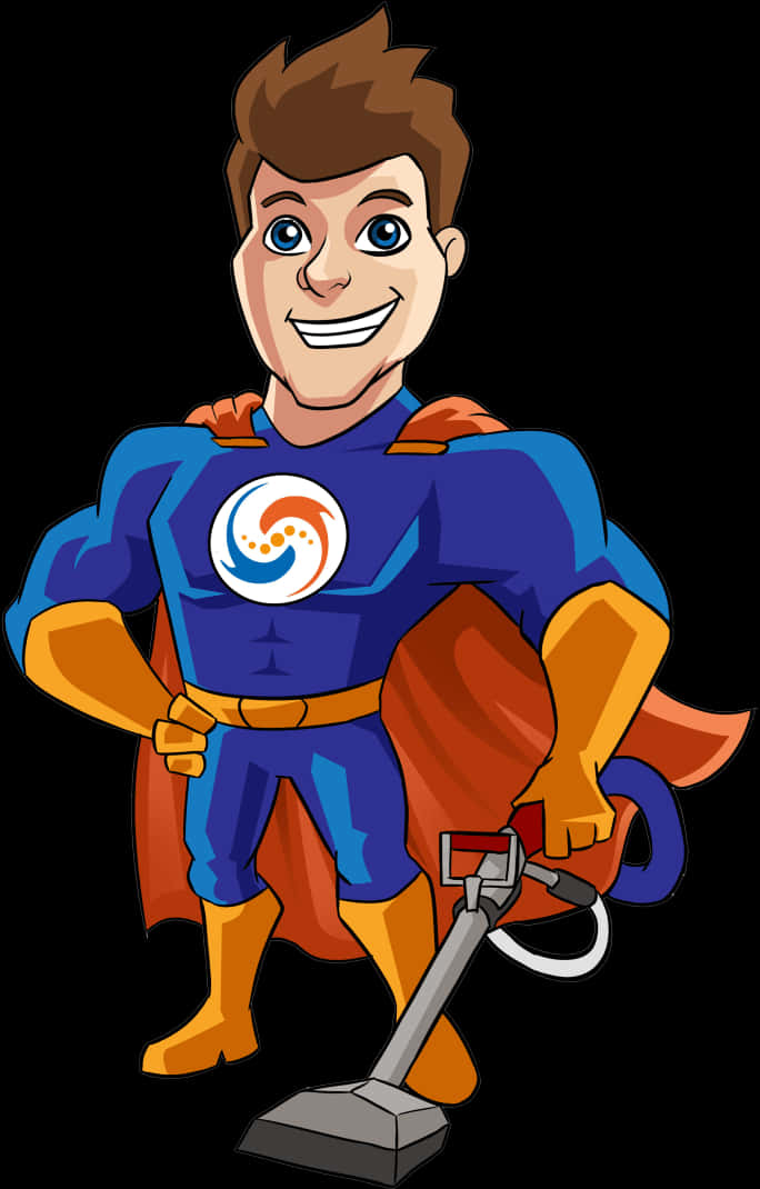 Superhero Cleaner Cartoon Character PNG Image