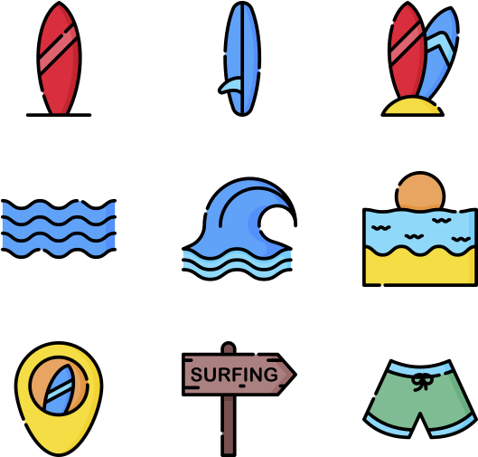 Surfing Icons Set PNG Image