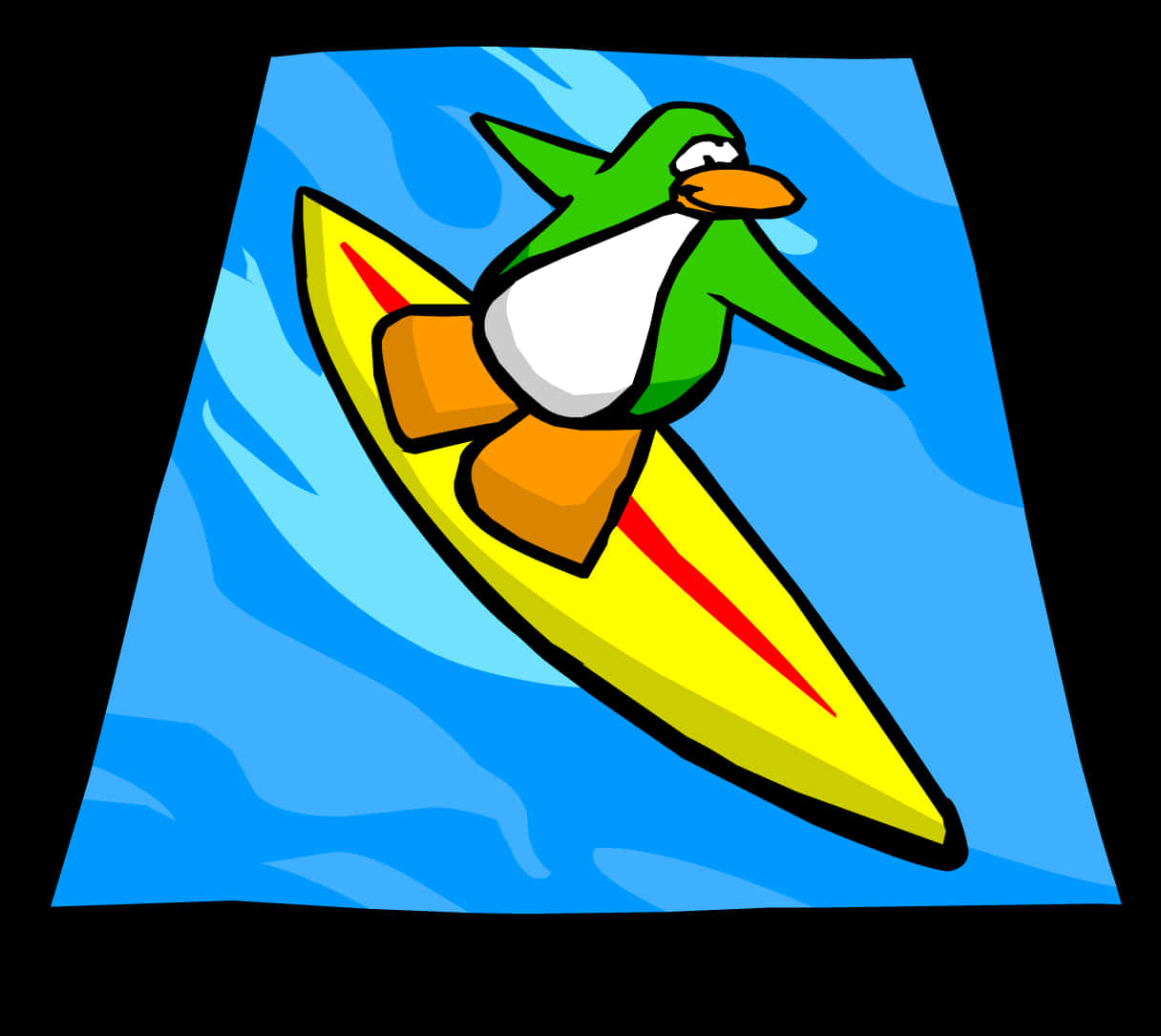 Surfing Penguin Cartoon PNG Image