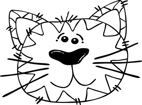 Surprised Cartoon Cat Outline PNG Image