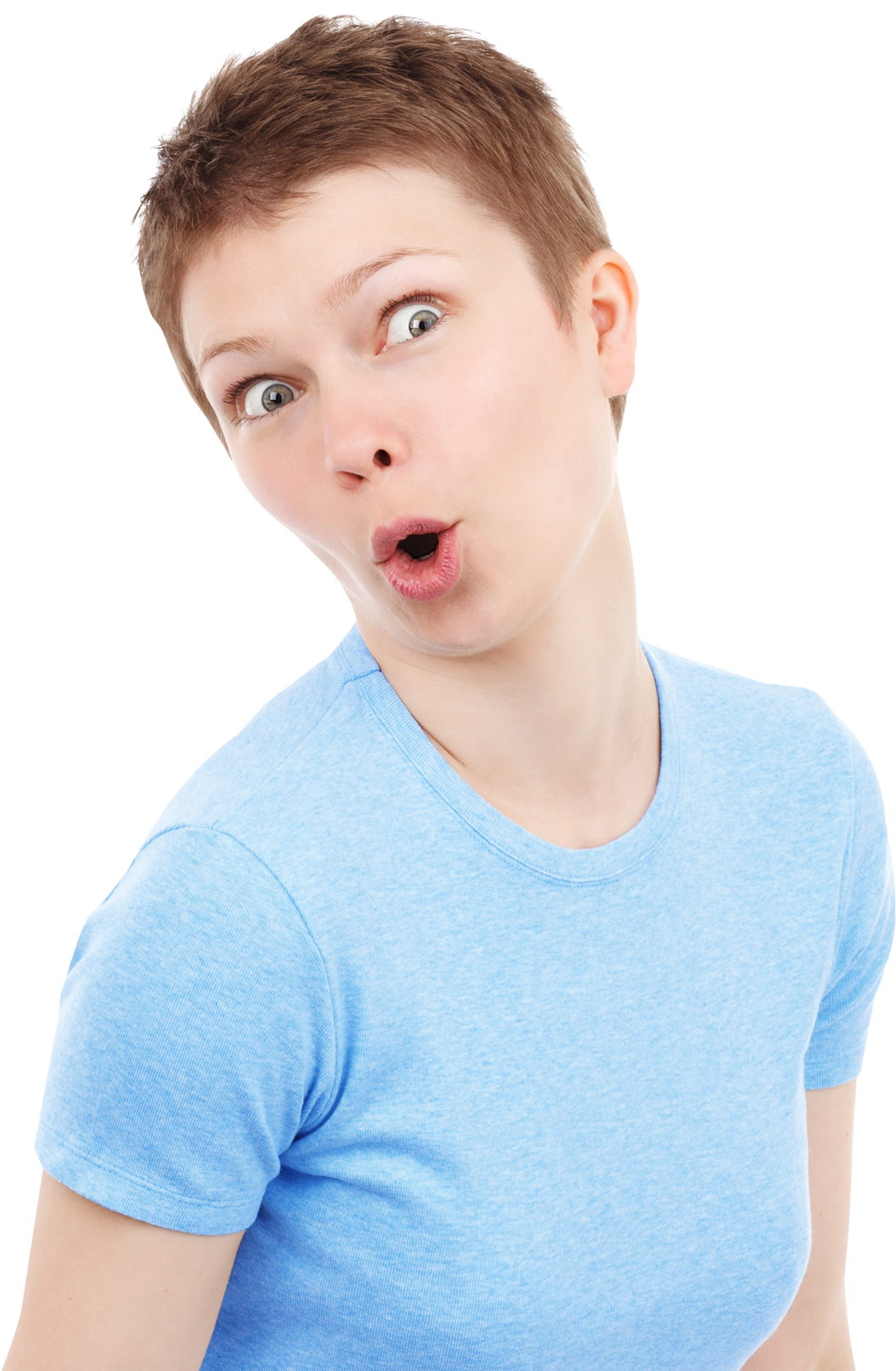 Surprised Expression Blue Shirt PNG Image