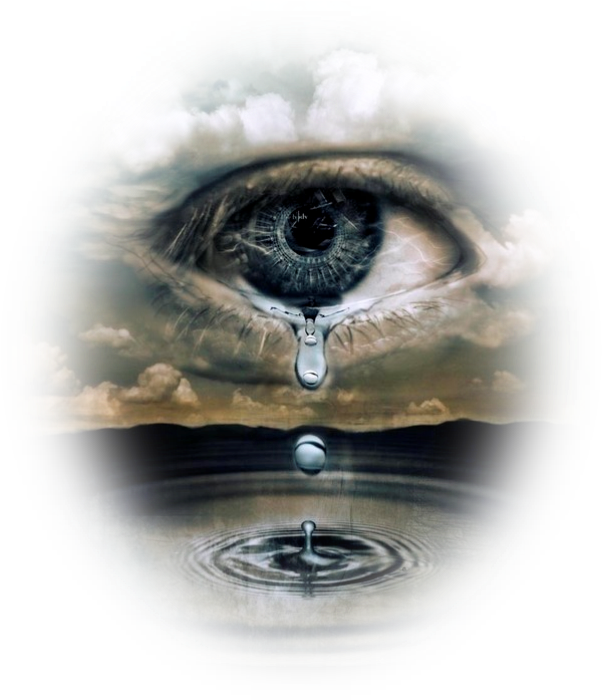 Surreal Eye Tears Reflecting Reality PNG Image