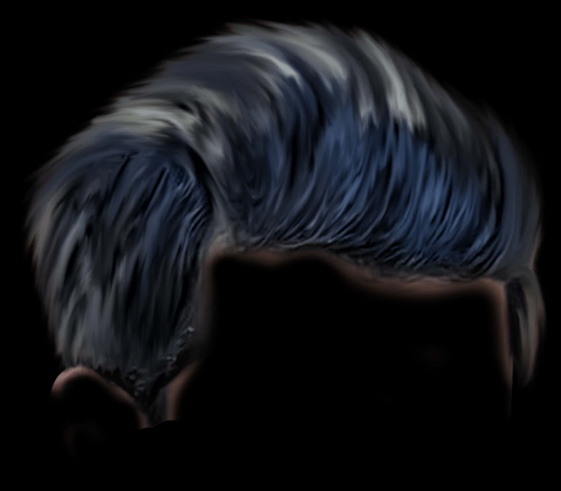 Swept Back Blue Hair Digital Artwork PNG Image