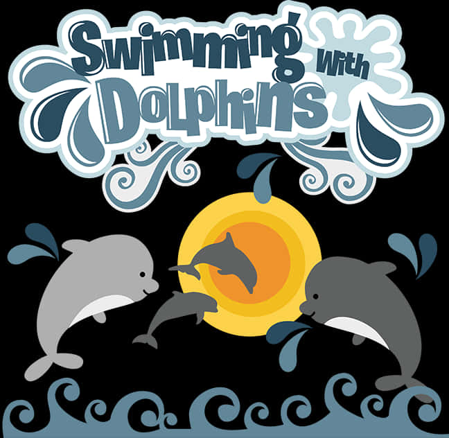 Swimming With Dolphins Graphic PNG Image