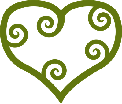 Swirly Green Heart Design PNG Image