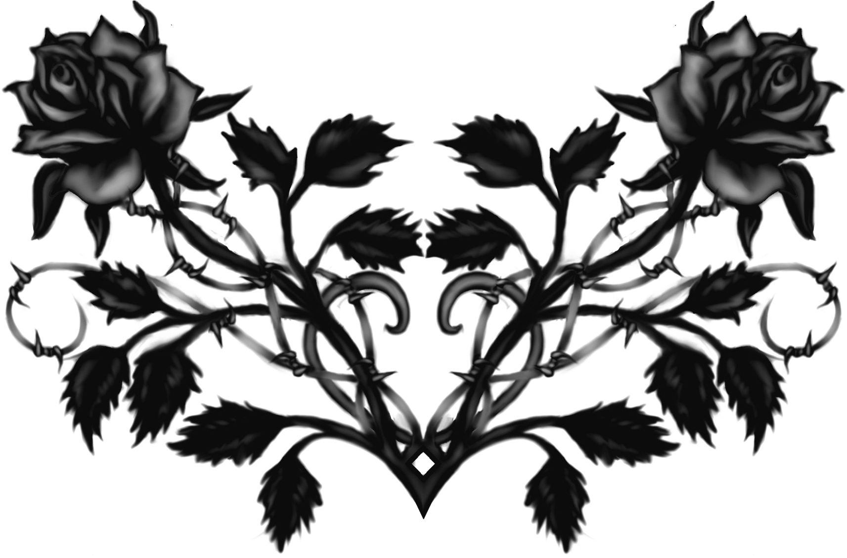 Symmetrical Black Rose Tattoo Design PNG Image