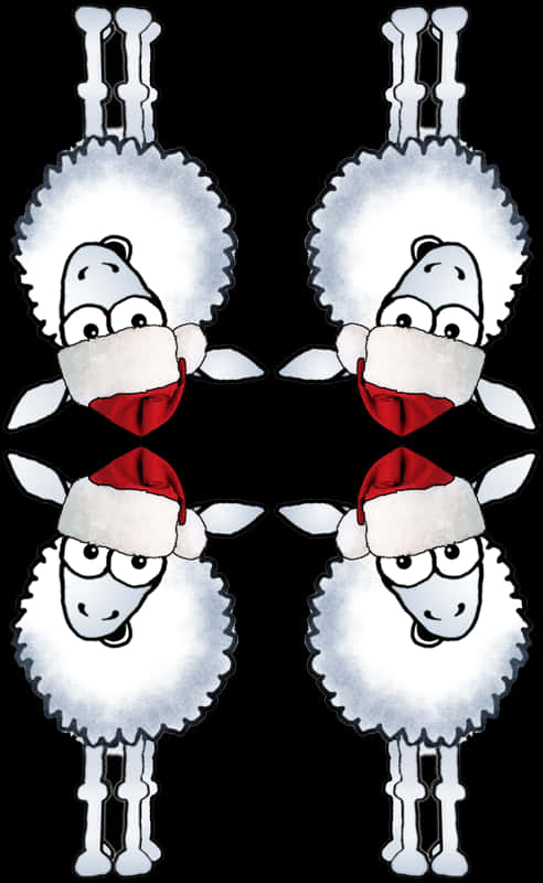 Symmetrical Santa Hat Sheep Pattern PNG Image