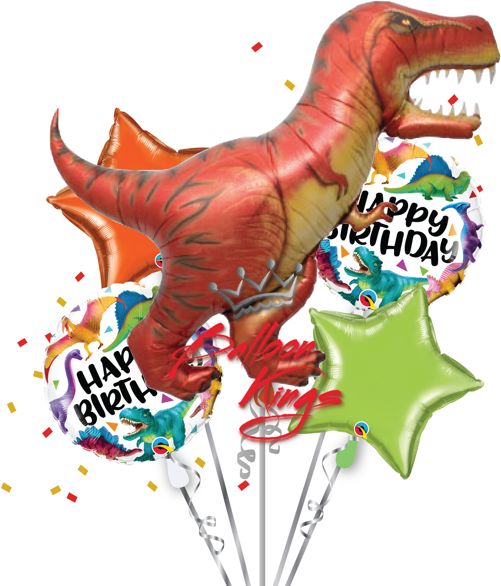 T Rex Birthday Balloon Celebration PNG Image