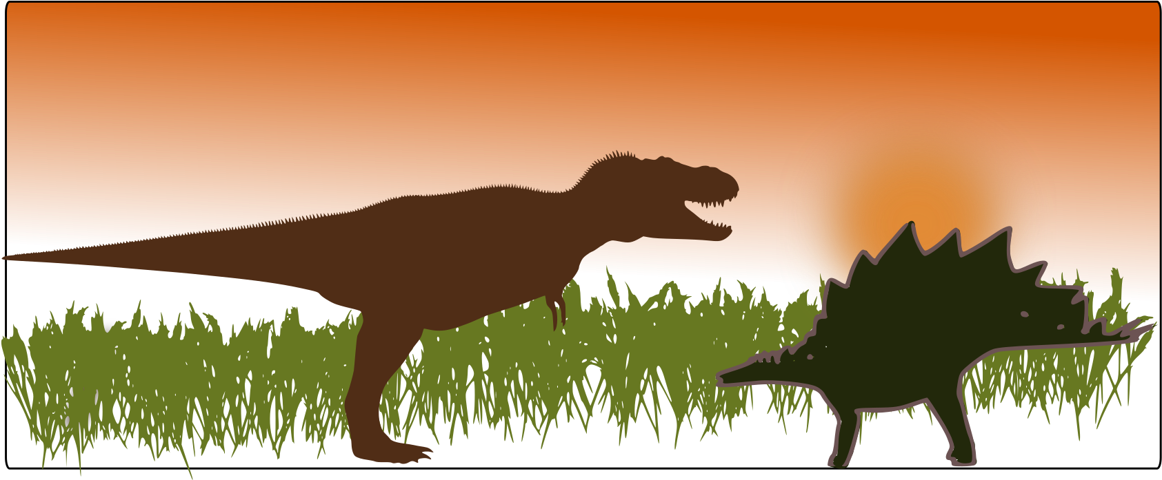 T Rexand Stegosaurus Sunset Silhouette PNG Image