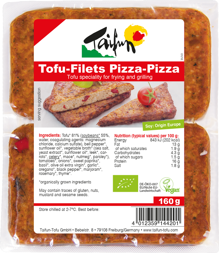 Taifun Tofu Pizza Flavored Fillets Packaging PNG Image