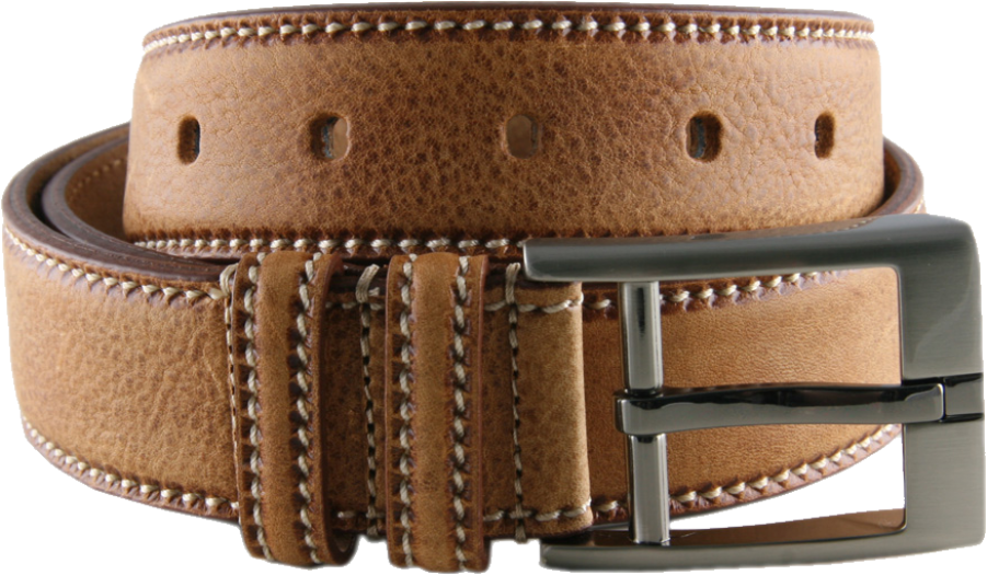 Tan Leather Beltwith Silver Buckle.png PNG Image