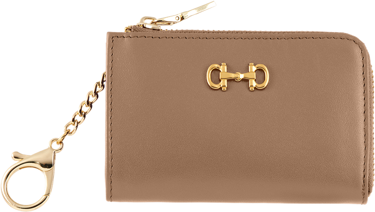 Tan Leather Walletwith Golden Chainand Clasp PNG Image