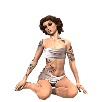 Tattooed Woman Sitting3 D Render PNG Image