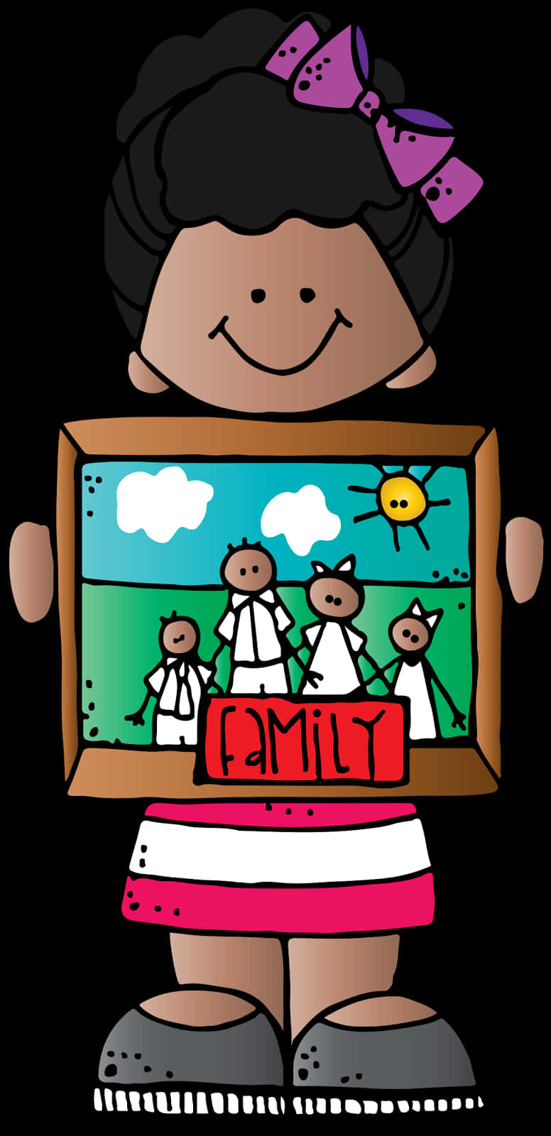 Teacher Holding Family Drawing Clipart PNG Image