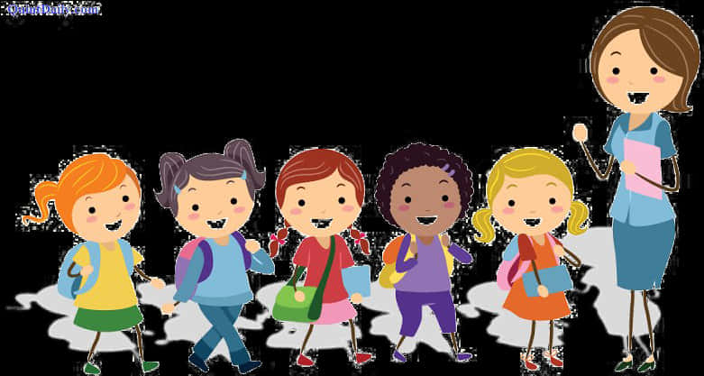 Teacherand Students Cartoon Clipart PNG Image